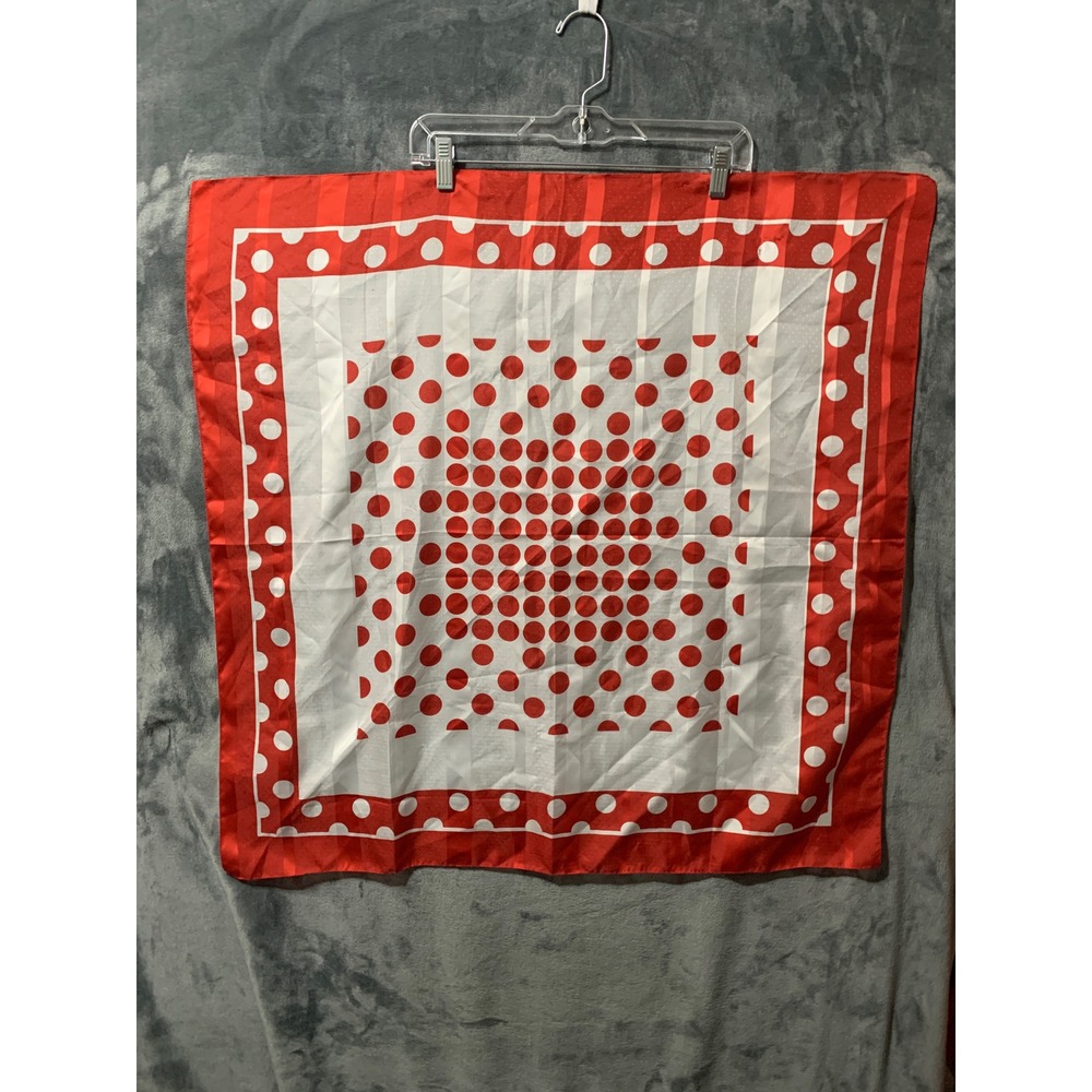 Vintage Silk Scarf Women Square 30" Polka Dot Red White Retro Geometric Flaw